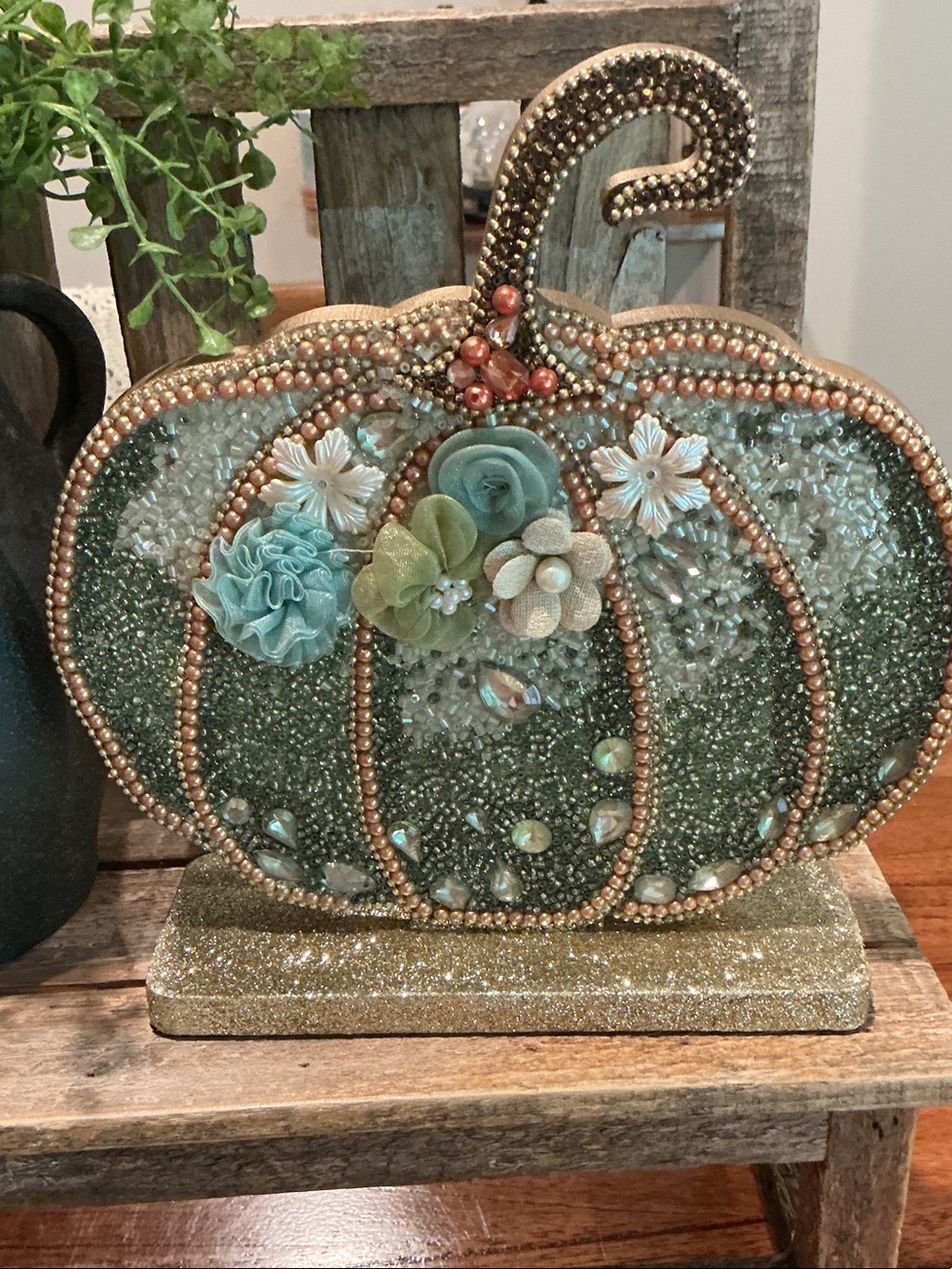 Beaded and Glitter Fall Pumpkin Tabletop Decor